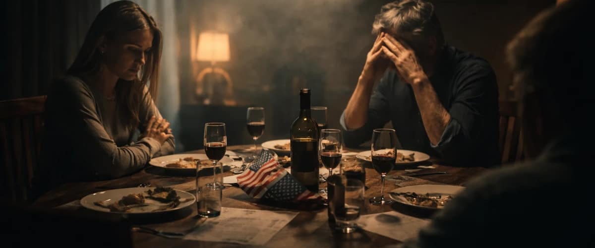 Cena conceitual representando tensão familiar durante discussão política em ambiente doméstico