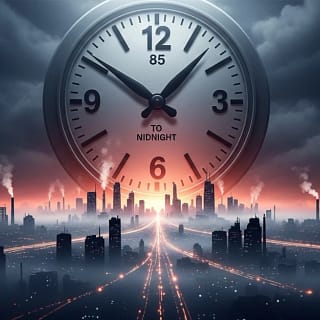 Relógio do Juízo Final marcando 85 segundos para a meia-noite em 2026