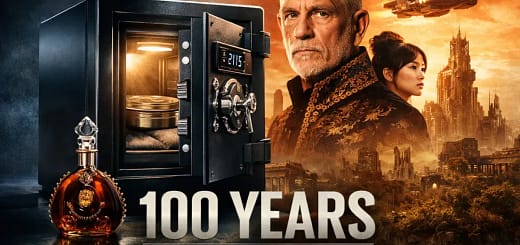 Cofre metálico selado contendo o filme “100 Anos”, projeto estrelado por John Malkovich, representando a espera de um século entre arte e marketing