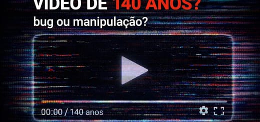“Thumbnail ilustrativa de player com glitch e texto ‘Vídeo de 140 anos? bug ou manipulação?’”